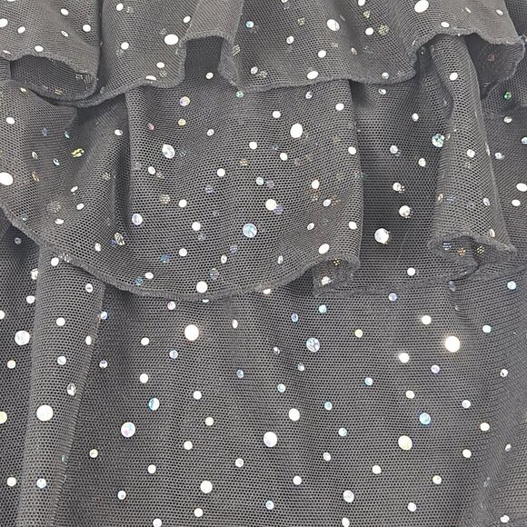 Longitude Size 10 One Piece Swimsuit Black Ruffled Top Sequins Slimming - Picture 5 of 15